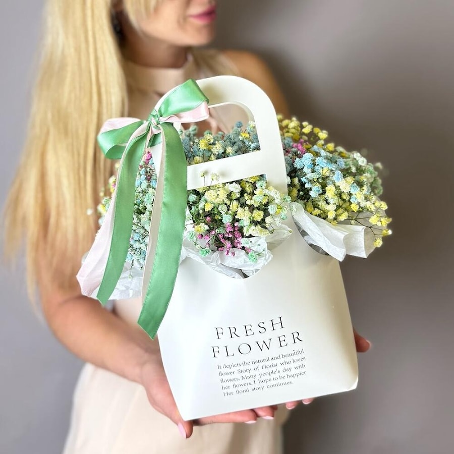 Букет в сумочке «Облако» из гипсофилы