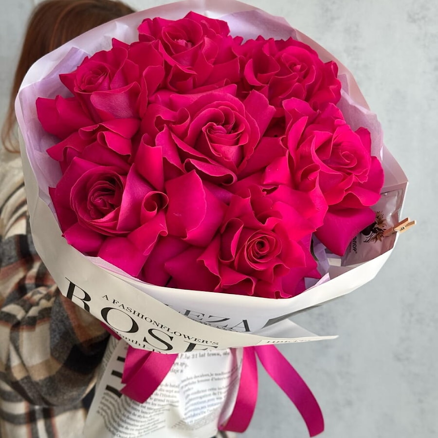 Малиновые французские розы Букет «Фуксия 7»