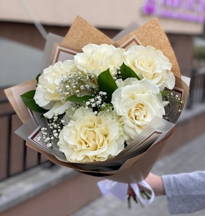 Букет "Бонжур" из пяти белых французских роз