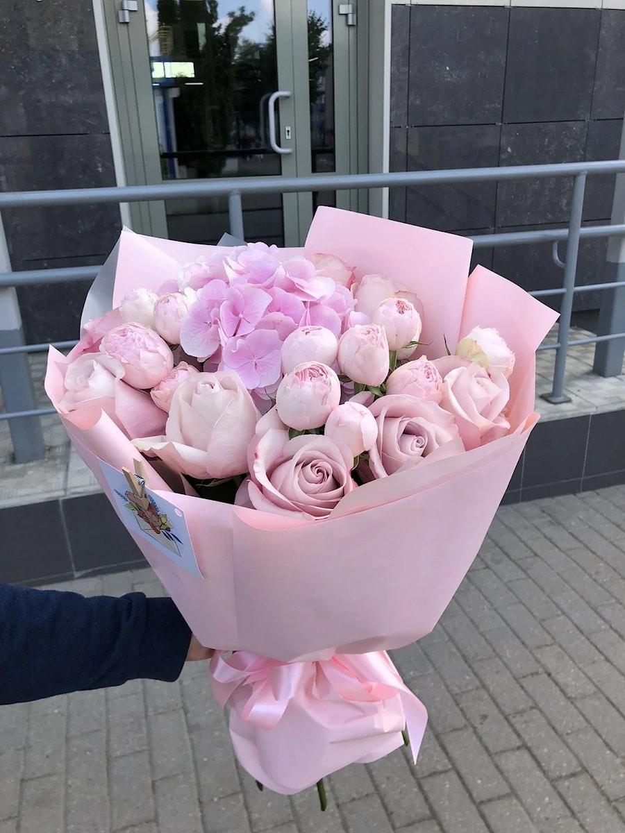 Букет розовый "Фламинго Гортензия"